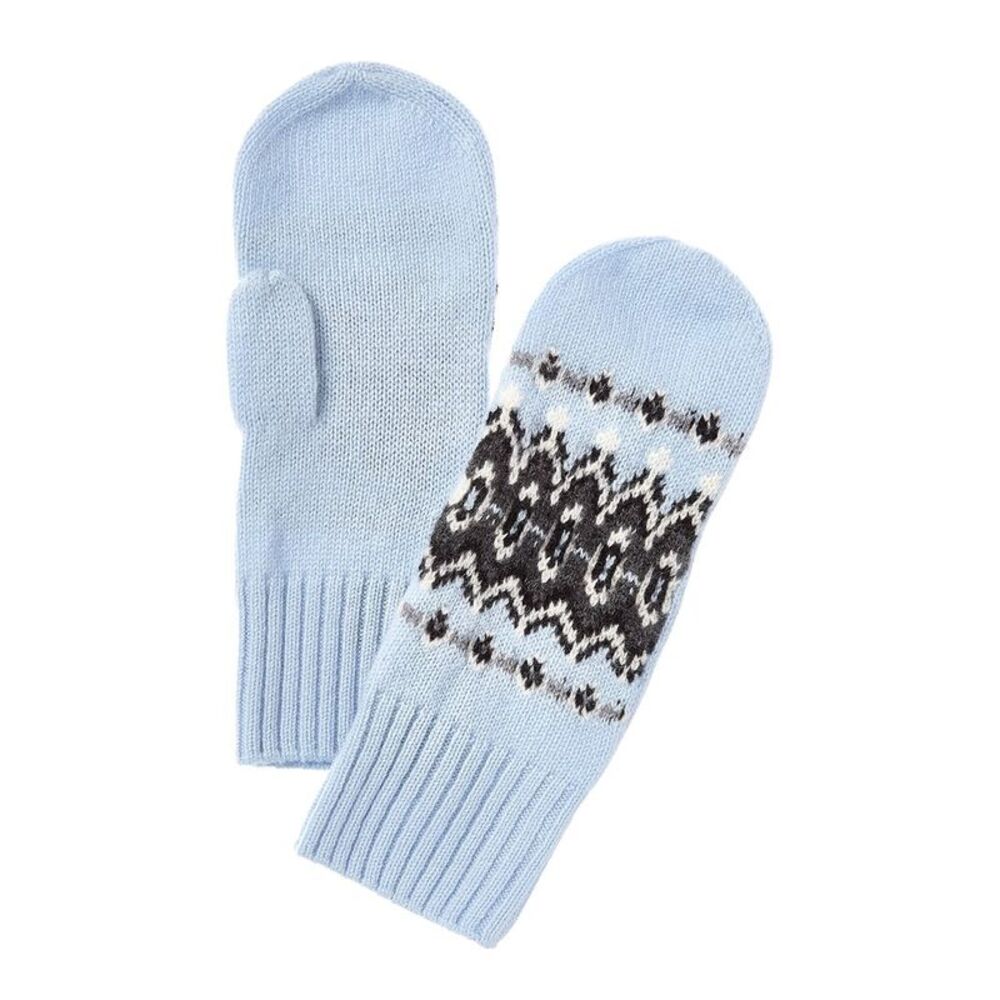 Forte Cashmere Jacquard Cashmere Mittens, Blue